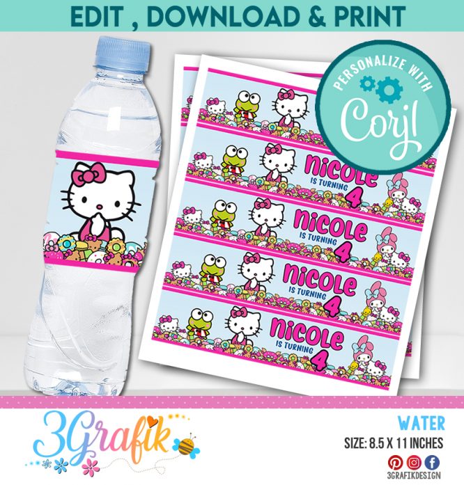 Hello Kitty water bottle labels