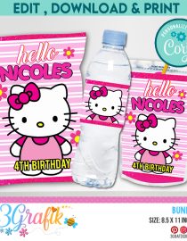 Hello Kitty Birthday bundle, hello kitty chip bag, hello kitty water label, hello kitty caprisun