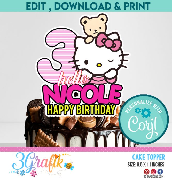 Hello Kitty Cake Topper Digital