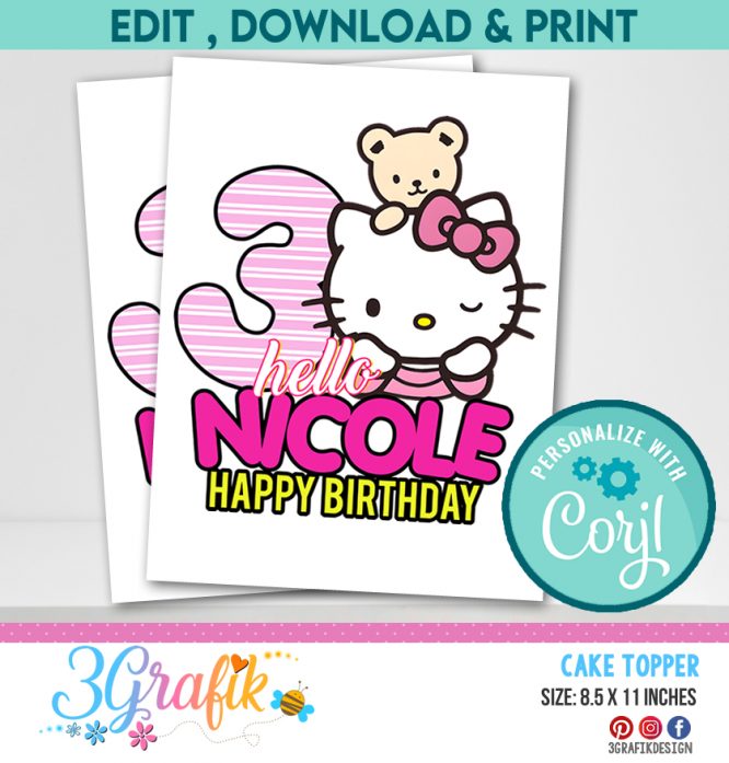 Hello Kitty Cake Topper Digital