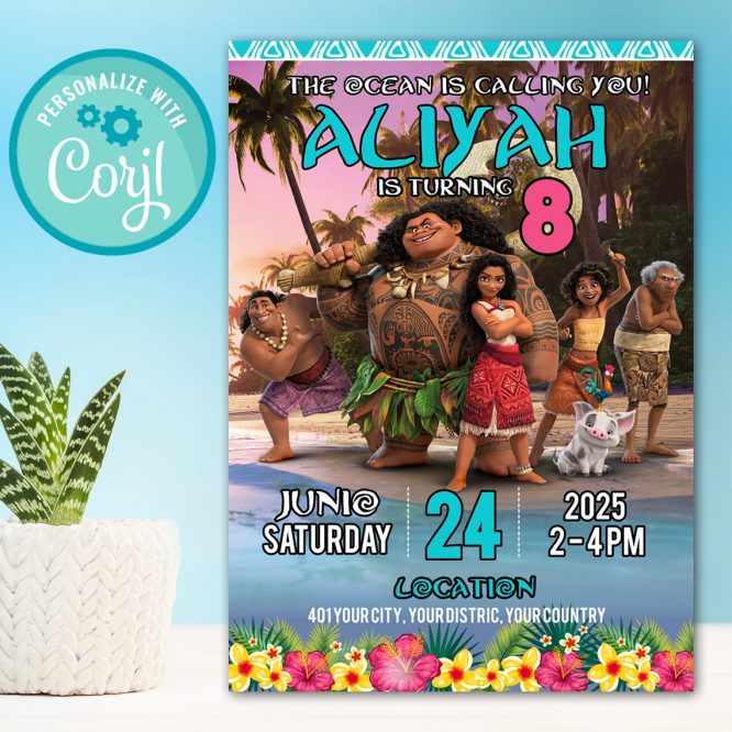 Moana Birthday Invitation digital