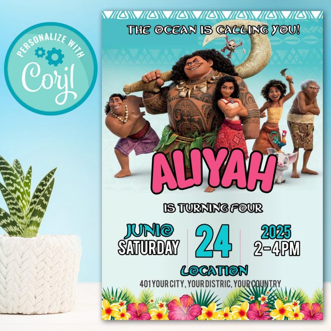 Moana Birthday Invitation