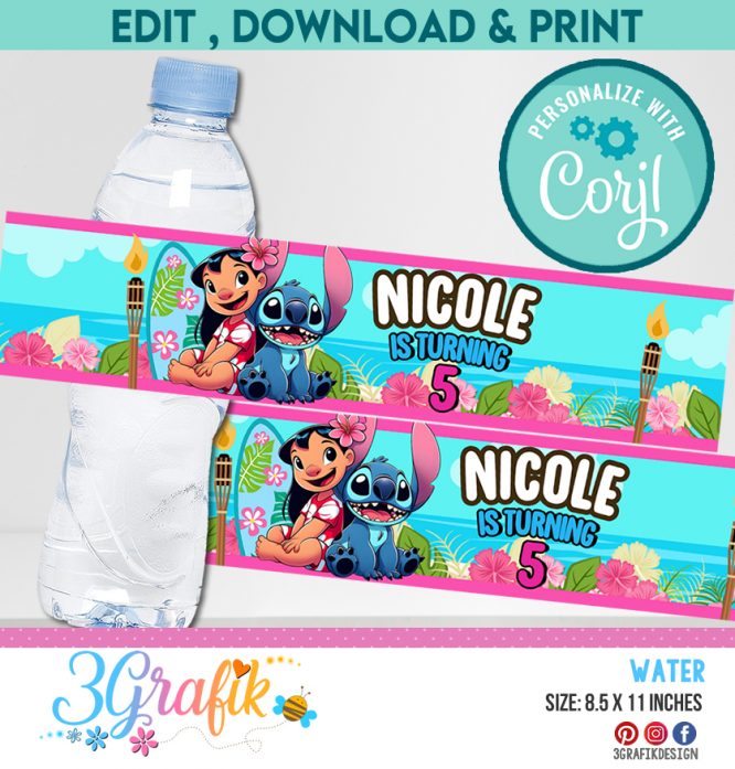 Lilo & Stitch Water bottle labels