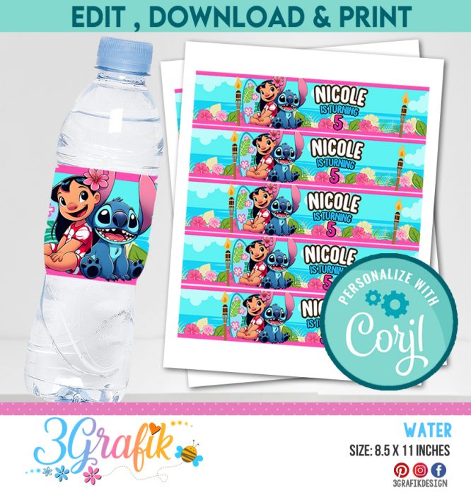 Lilo & Stitch Water bottle labels